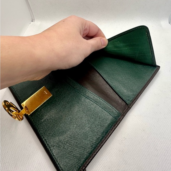 Gucci Vintage Wallet Purse GG Continental Brown Green Leather Quiet Luxury - Picture 9 of 14